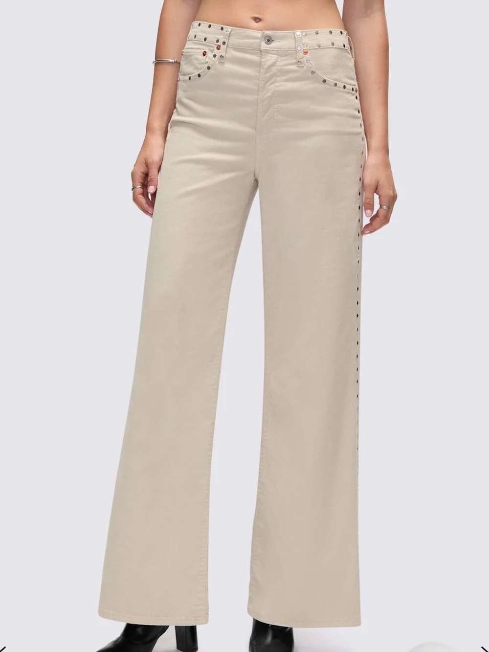 RE/DONE Comfort Stretch Corduroy High Rise Wide Leg in Vintage Pearl Stud